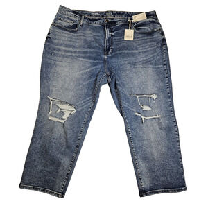 A.N.A Curvy High Rise Distressed Straight Jeans Plus Size 28W Stretch Denim Blue